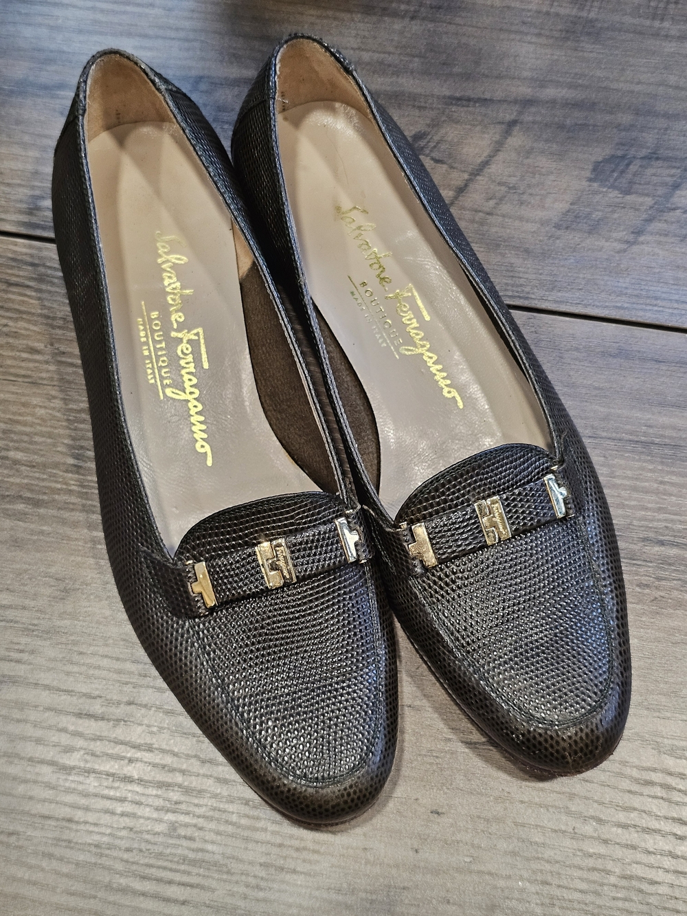 Vintage Salvatore Ferragamo Lizard Embossed Leather Loafers 7 B